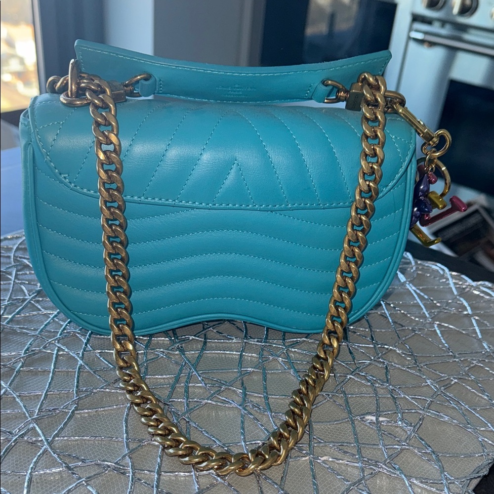 Louis Vuitton Turquoise Quilted Chain Shoulder Bag with a LV purse charm - Picture 9 of 11
